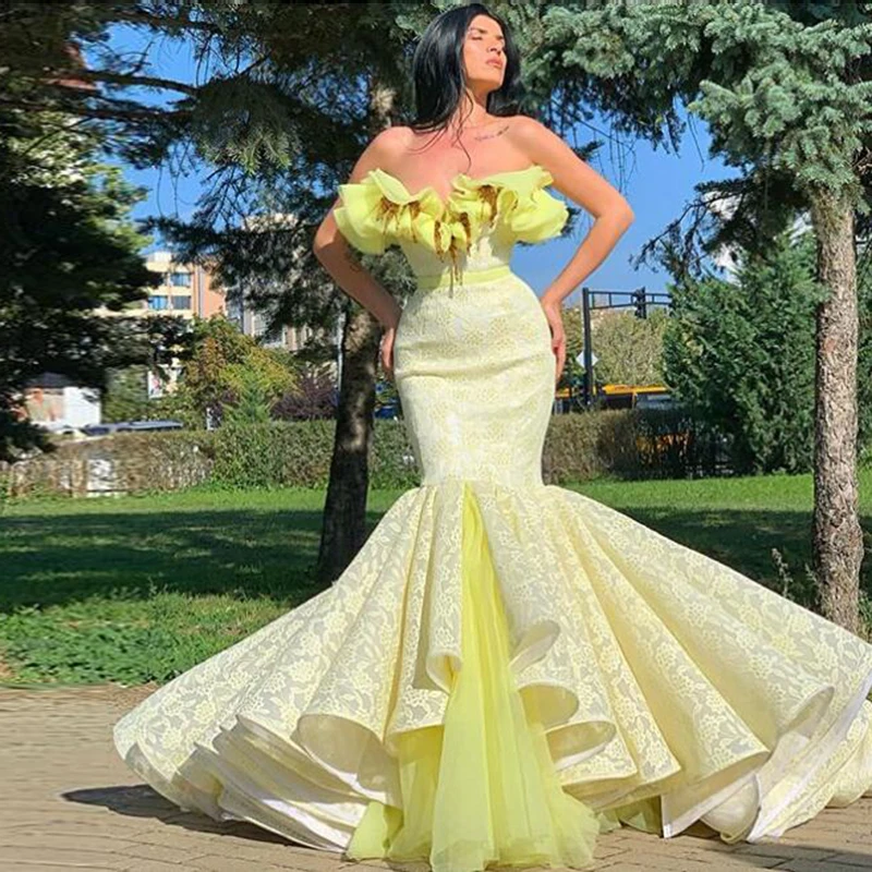 Модное Вечернее платье с открытыми плечами и кружевной аппликацией, вечернее платье в стиле русалки, Abendkleider кутюр, длинное вечернее платье в арабском стиле