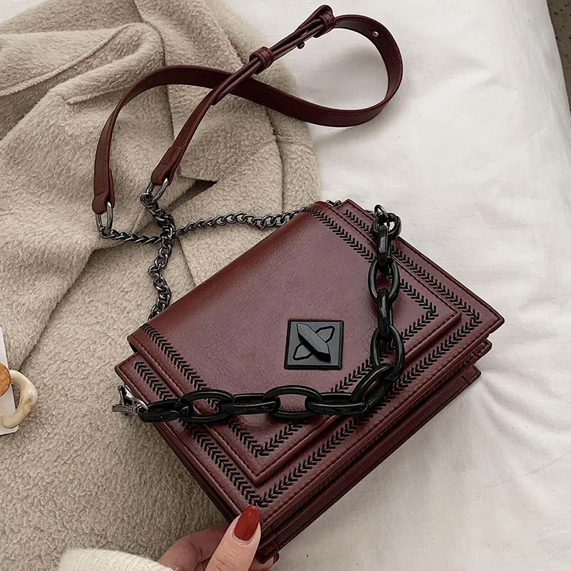 

Pure Color vintage PU Leather Chain Crossboday Bag For Women 2020 Fashion MINI Shoulder Messenger Bag Lady Quality Handbag