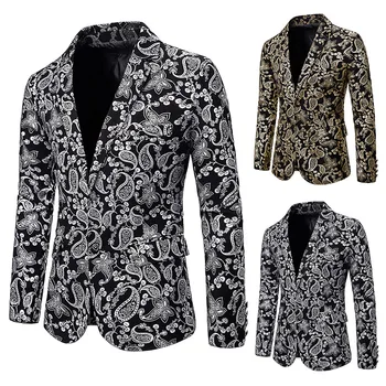 

Men's suit slim fit fashion cashew flower gilt printing suit dress performance coat