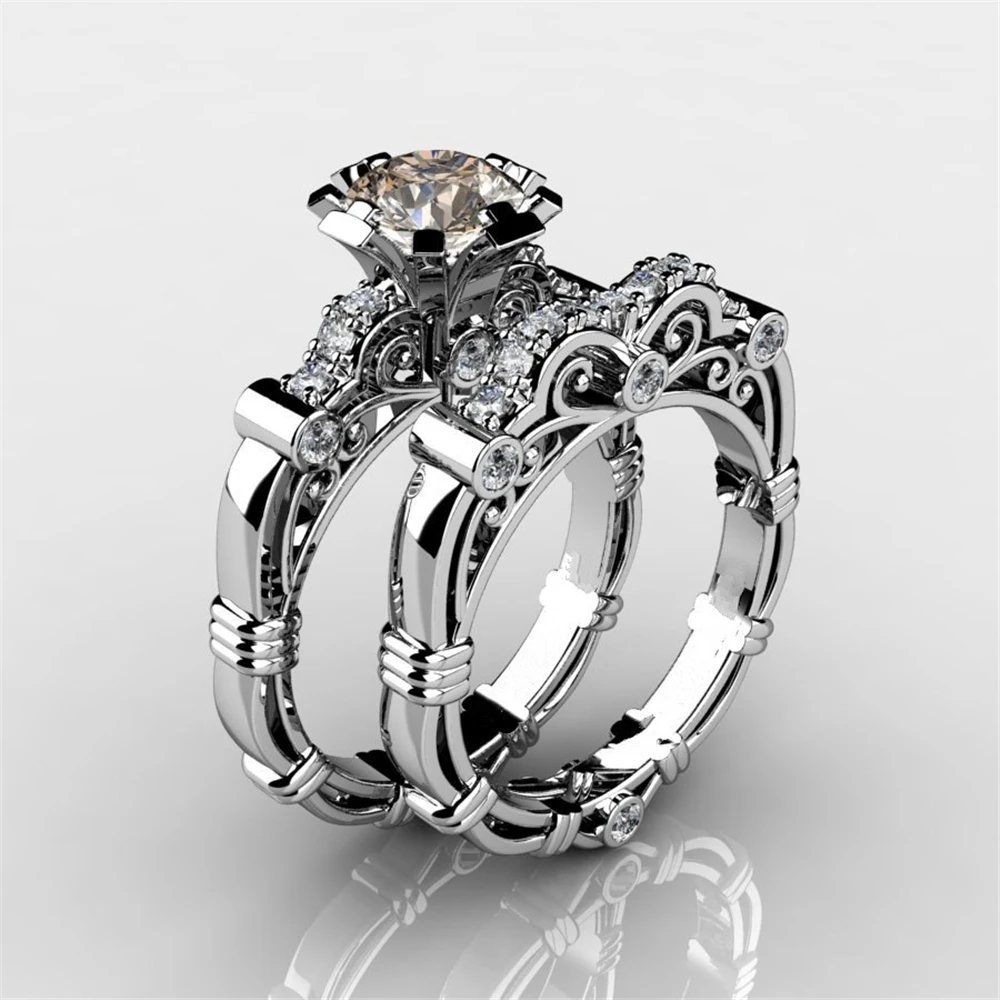 Fashionable and elegant gothic eight hearts and eight arrows AAA zircon ring set Vintage Promise Engagement Rings For Women