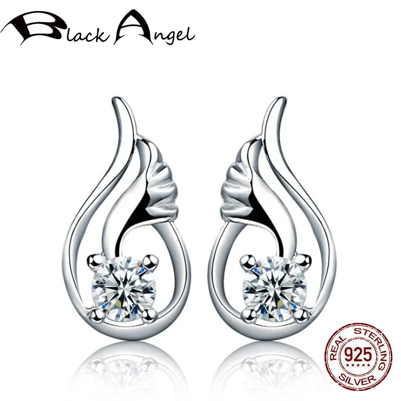 

BLACK ANGEL Romantic Genuine 925 Sterling Silver Exquisite Openwork Angel Wing Stud Earrings for Women Fine Jewelry Making