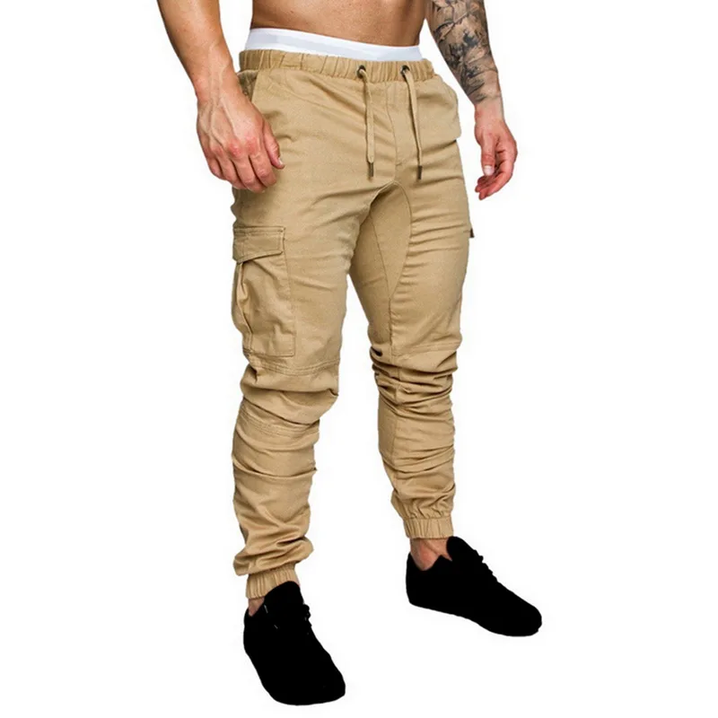 MJartoria Для мужчин Новая мода Штаны бедра джоггеры Штаны мужские брюки Для мужчин одноцветное с несколькими карманами, брюки, тренировочные брюки в повседневном стиле - Цвет: Хаки