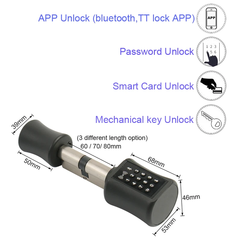 DIY Replacement Smart Door Lock Cylinder Support Mobile Phone APP TT lock Bluetooth 13.56mhz IC Card Digital Unlock