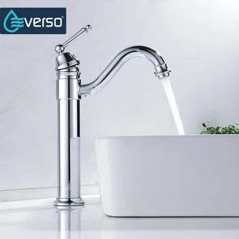 

EVERSO Kitchen Faucets 360 Swivel Antique Brass Single Porcelain Handle Mixer Tap Bathroom Basin Mixer Hot Cold Torneira