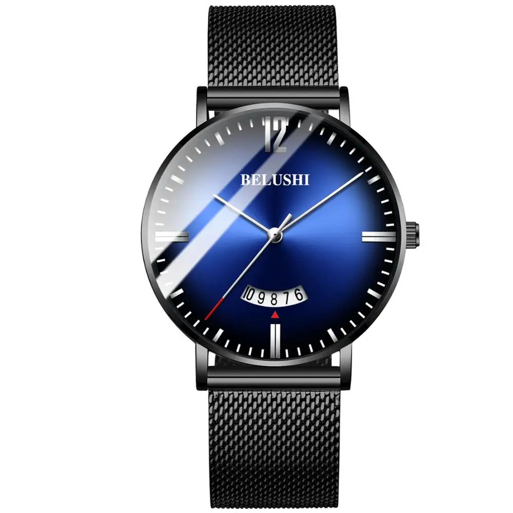 

BELUSHI Jenises Mens Watches Top Brand Luxury Men's quartz Watch sport casual wristwatch Thin Steel Mesh Waterproof Watch Men