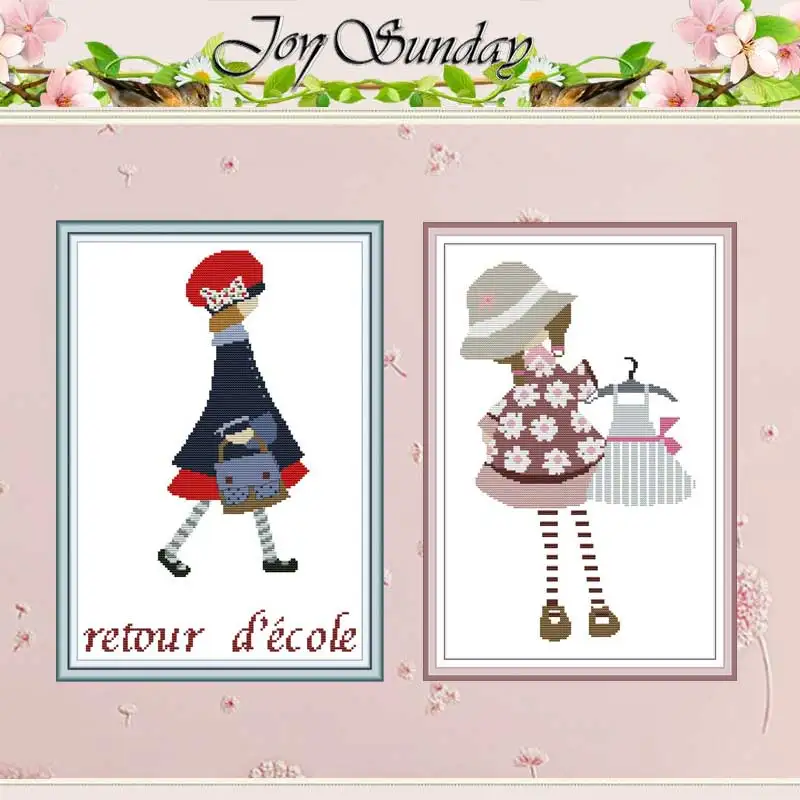 Little girl cartoon painting counted 11CT 14CT Cross Stitch Sets DIY Chinese Cross-stitch Kits Embroidery Needlework home decor | Дом и сад