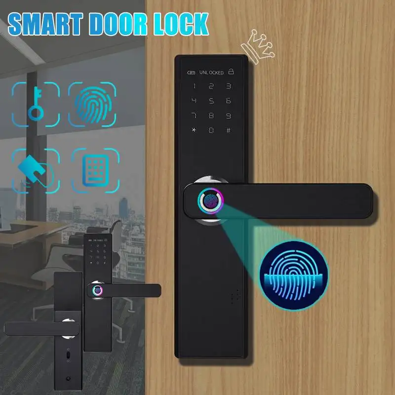 Безопасность Электронный умный дверной замок отпечатков пальцев смарт-карта цифровой код приложение+ сенсорный пароль+ клавиатура+ карта+ отпечаток пальца 5 способов