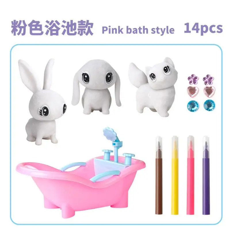 Горячие DIY Scrubbie цветные маркеры очаровательные Рисованные каракули для ванны забавные маленькие животные набор для домашних животных игра Развивающие детские игрушки - Цвет: 1 set pink
