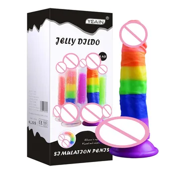 Loaey Long Rainbow Dildo Sex Big Toys Anal With Suction Goods For The Woman Adult Game Erotic Gay Female Huge Plastic Penis 3