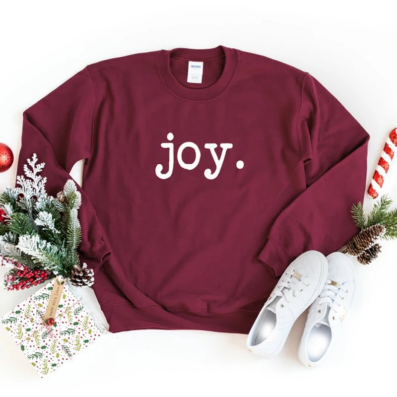 Joy/Рождественский свитшот с буквенным принтом; женские зимние толстовки; Повседневная Верхняя одежда; пуловер с длинным рукавом; женская одежда; Прямая поставка
