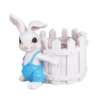 

1pc Resin Flower Pot Mini Succulent Planter Bonsai Storage Pot Cute Bunny Fence Shape Design for Home (Sky-blue)