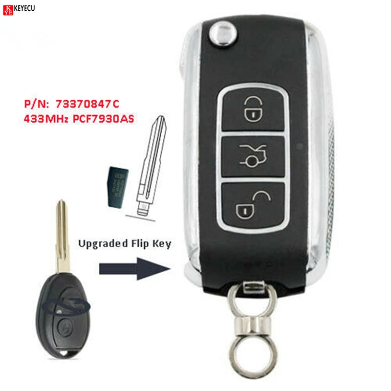 KEYECU 433MHz ID73 Chip FCC: 73370847C Upgraded Flip Folding 3 Button Remote Key Fob key for Land Rover Discovery 2 1999-2004 | Автомобили