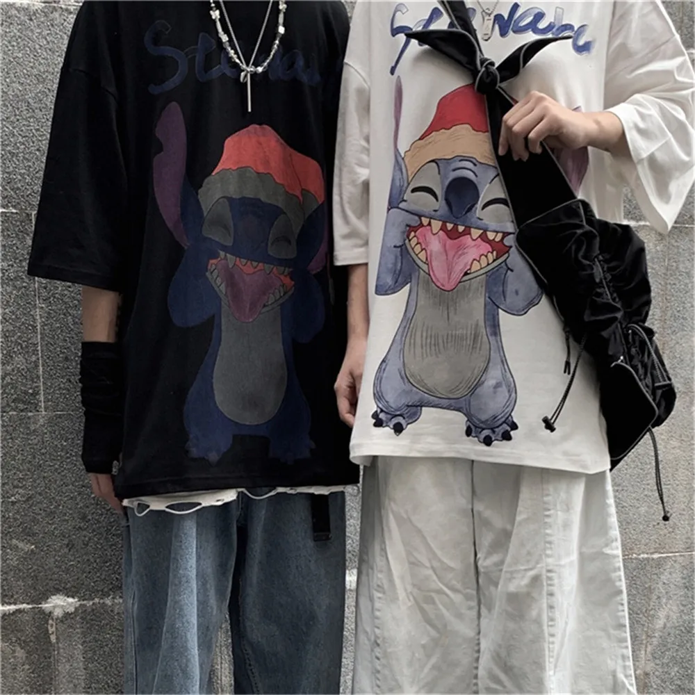 Summer Disney Stitch T-shirts Women&Men Harajuku tshirt Aesthetic Tops Graphic Streetwear Female Unisex Ohana Oversized T-shirt