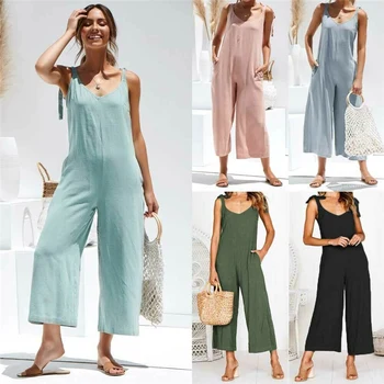 

Rompers 2019 Summer new Women Casual Loose Solid Color Elegant Jumpsuit Sleeveless Backless Playsuit Trousers Overalls