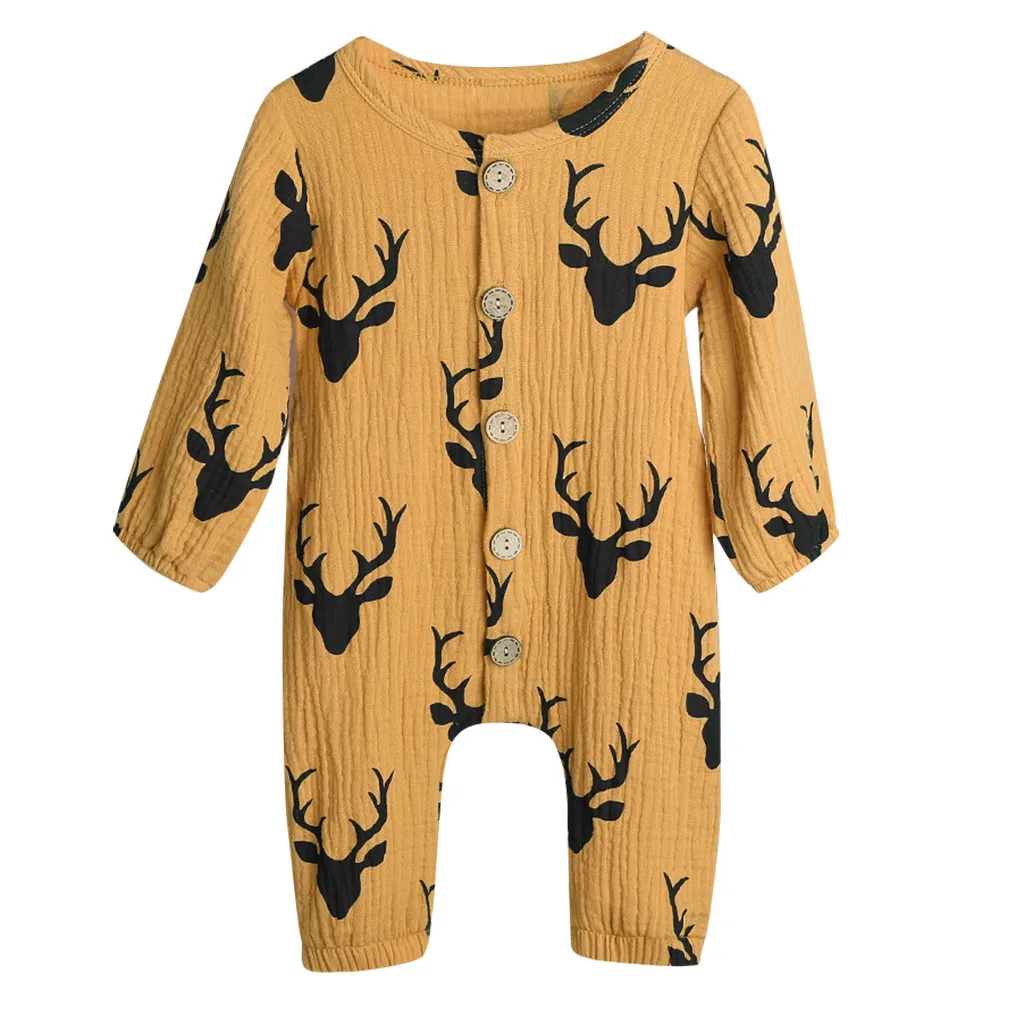 Модный хлопковый и льняной комбинезон для новорожденных мальчиков и девочек с пуговицами и рождественским оленем, детская одежда, 40 - Цвет: as the photo show
