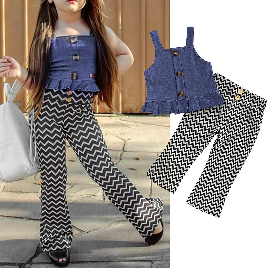 girls denim ruffle pants