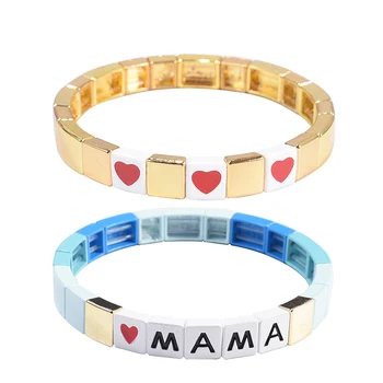 

Golden Tila Enamel Bracelet Love Letter Alphabet Bracelet Colorblock Bracelet Elastic Rectangle Bracelet Miuki Tile Bracelets