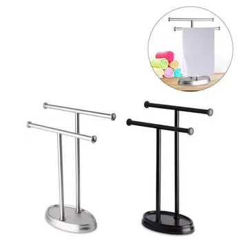 

Stainless Steel Household Towel Rack Floor Double Pole Bathroom Double T-shaped Towel Rack Bottom With EVA Anti-skid Pad