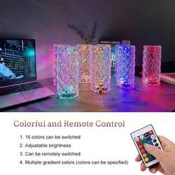 Lampe LED USB en cristal à Projection romantique, luminaire décoratif d'intérieur, idéal pour un bureau, une chambre à coucher, un Bar ou une chambre à coucher, 16 couleurs 