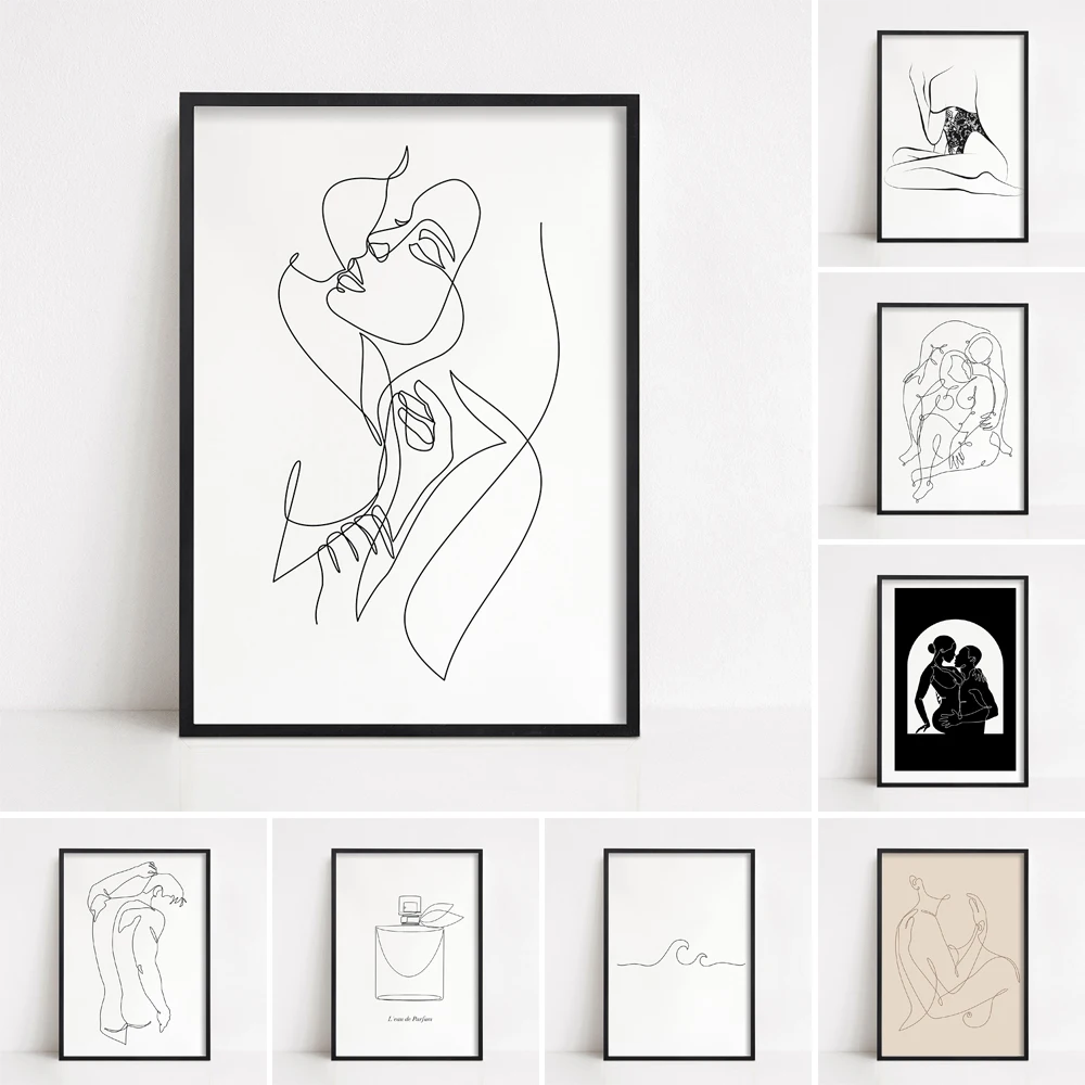 One Line Art Lesbian Kiss Erotic Lesbian Art Girls Couple for Bedroom