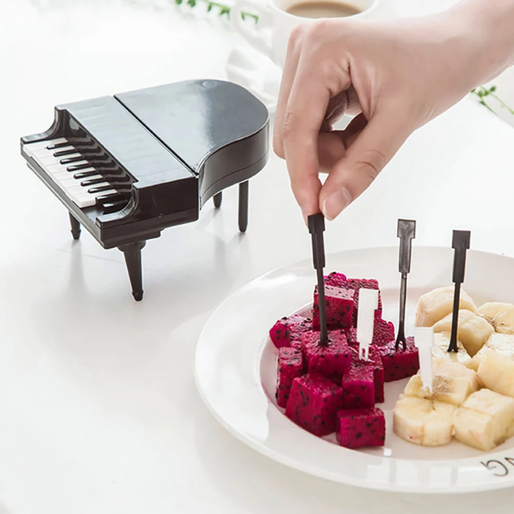 NEYOANN Schwarze Klaviermodellage Tasten Obst Gabel Home Dessert Kuchen Obst Gabel Auswahl Küche Bar Geschirr Werkzeuge