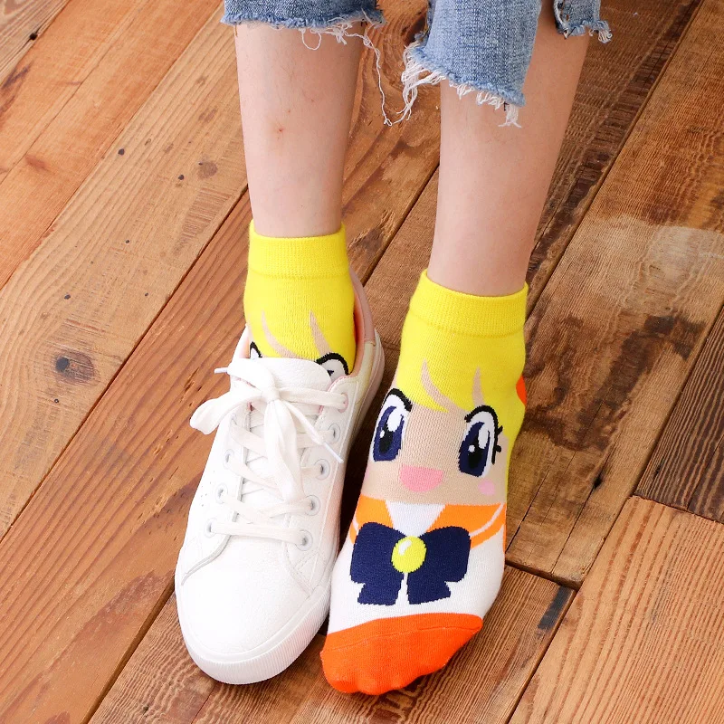 Women Socks 6 pairs Novel original design cute Kawaii playful cat sailor Moon breathable funny lovely