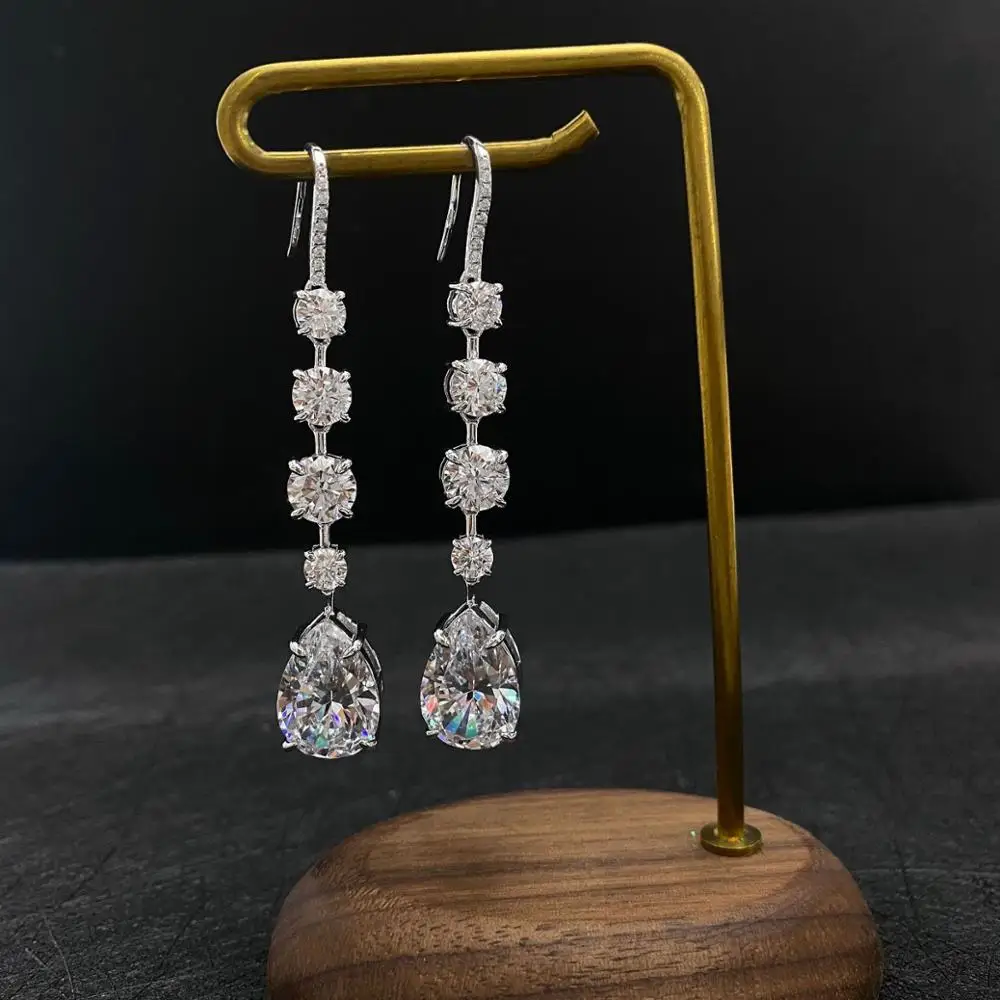 Lnngy orecchini in argento 925 originale certificato 3mm Moissane orecchino a goccia con quadrifoglio per regalo di gioielli da sposa per ragazze da donna  36