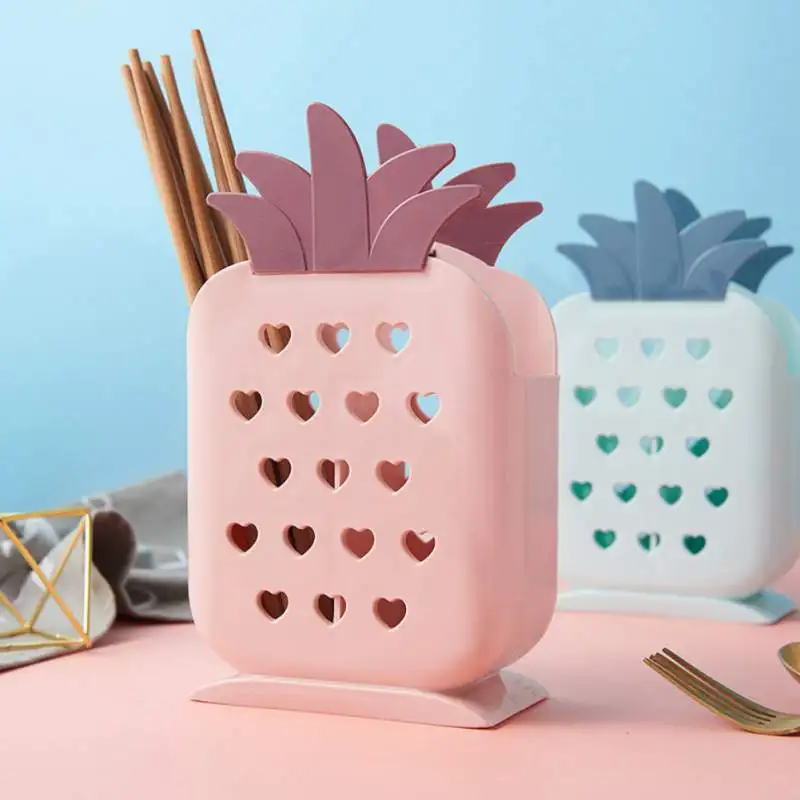 

Pineapple Shape Storage Box Plastic Knife Fork Spoon Storage Box Drain Chopsticks Cage Kitchen Tableware