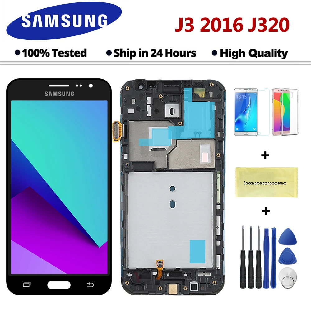 J320f ЖК-дисплей для samsung Galaxy J3 J320 J320F J320H J320FN J320M ЖК-дисплей сенсорный экран дигитайзер Рамка регулировка яркости