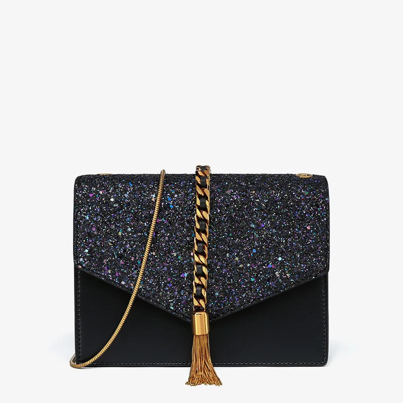 

Small Ck Bag Female Package 2020 Chao Genuine Leather Oblique Satchel Letter Envelope Leisure Time Tassel Single Shoulder Chain