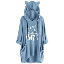 Женская Повседневная рубашка с капюшоном и кошачьими ушками, прозрачные плащ-Женщины с длинным рукавом и карманом, необычная блузка, Топ# ss