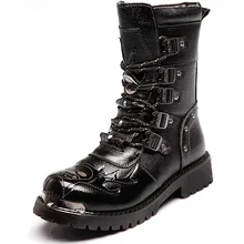 

Punky Style Men Combat Boots Man Outdoor Casual Dersert Shoes Men's Military Boots Fashion Mid-calf Leather Motorcycle Boots