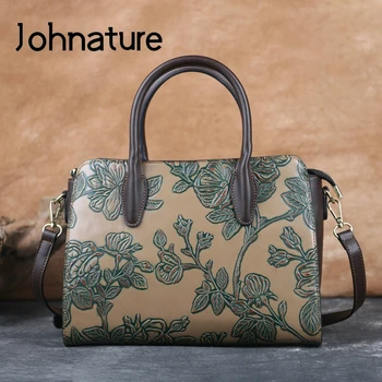 

Johnature Retro Women Handbag 2020 New High Quality Leather Casual Tote Large Capacity Handmade Embossed Shoulder Messenger Bag
