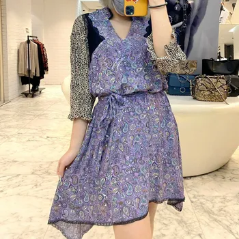 

Women Dress Spring and Summer Color Stitching Purple Leopard Dress