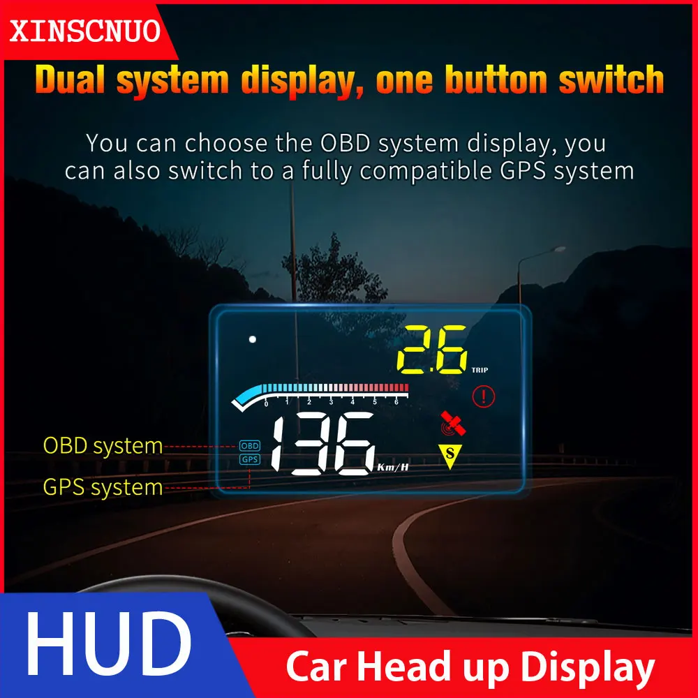 

Car HUD Head Up Display Universal OBD2 Head-Up Speed Projector Safe Driving System Security Alarm Water temp Overspeed RPM