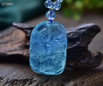 

Genuine Natural Blue Aquamarine Mandarin Duck Pendant 28.4*40.8mm Brazil Women Jewelry 6.2mm Round Beads Necklace AAAAA