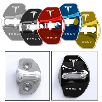 

2pcs Stainless steel car door lock buckle color door lock protection cover sticker for Tesla model 3 model X Y Car styling