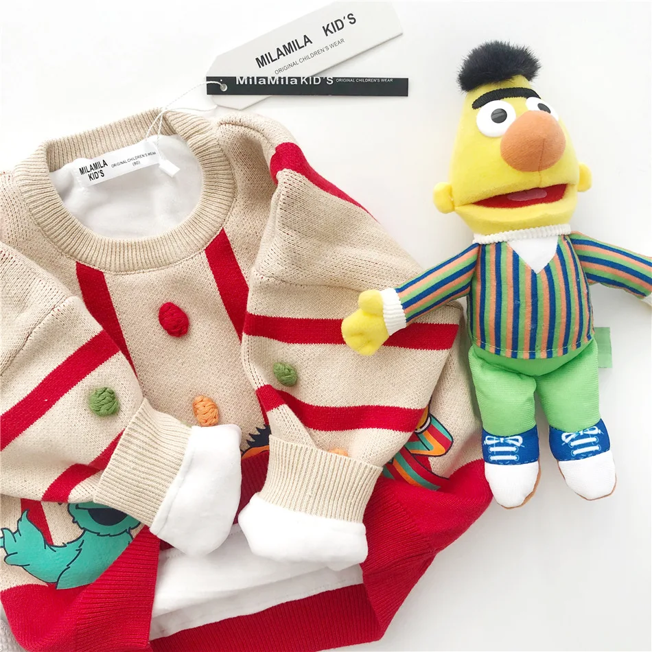 Tonytaobaby/Новинка; зимняя детская одежда для мальчиков и девочек; цветной хлопковый свитер с вертикальным рисунком; Рождественский свитер
