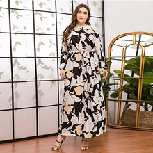 

DOIB Geomatic Plus Size Dresses Batwing Sleeve Loose Oversized Abaya Kaftan Islamic Muslim Dubai Abaya Maxi Long Dress