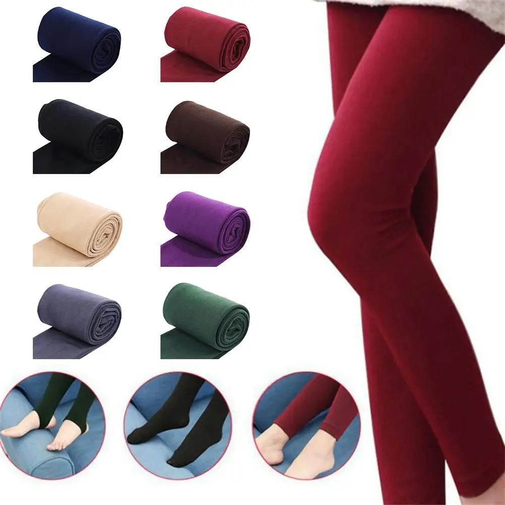 

Hot Women Autumn Solid Color Stretchy Fleece Warm Cropped Stirrup Pantyhose Leggings