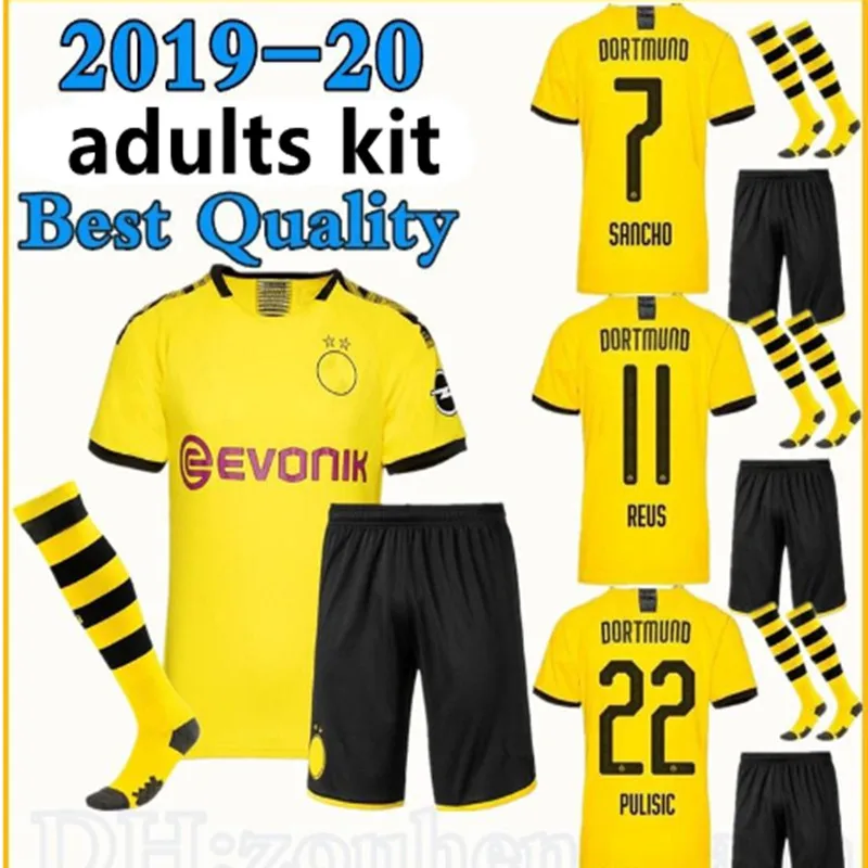 Набор для взрослых, 19/20, Дортмунд, Футбольная Футболка,,, GOTZE REUS PULISIC WITSEL, Детские майки, 19, 20, Dortmund, футбольная рубашка