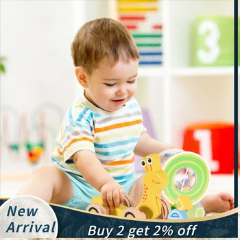 

Cartoon Animal Towing Cart Wooden Shape Pull Toy Wooden Puzzle Educational Toy Toddler Learning Toy Learning Walker For Babe