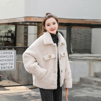 

Women Loose Lambswool Jacket Coat Women Thick Winter Lamb wool Jackets Ladies Cute Outerwear Coat Warm Parka Female short Coat