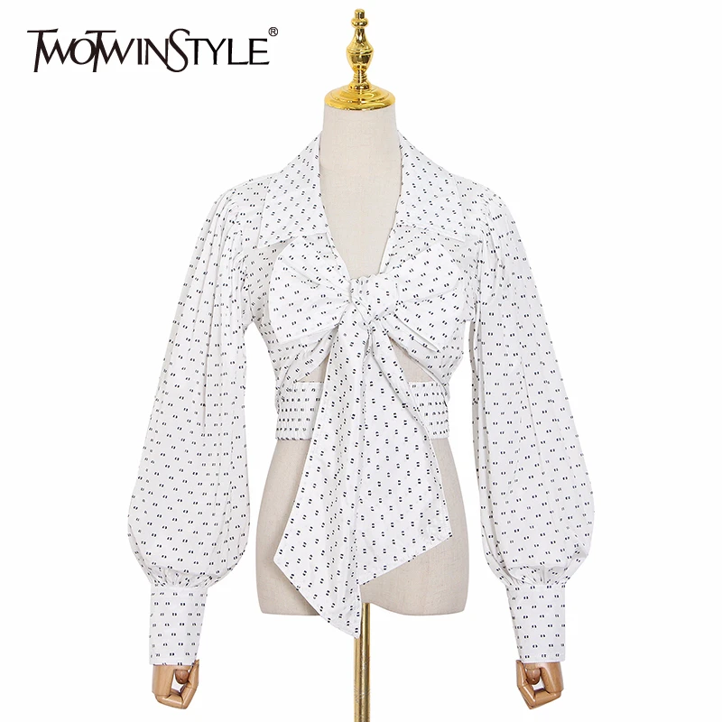 TWOTWINSTYLE Polka Dot Hollow Out Shirt For Women
