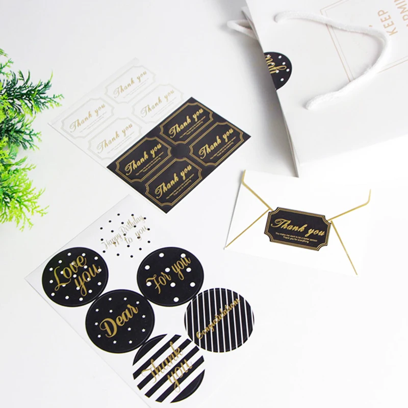 5 Sheets Thank You Handmade Birthday Adhesive Round Stickers Gift Wrap Label Kraft Seal Sticker Party Decor Baking Gift Labels
