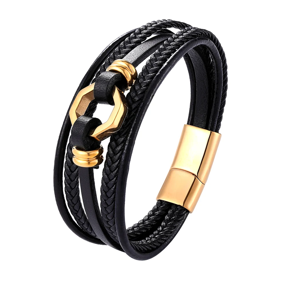 Fashion Words Men Jewelry Genuine Leather Bracelets Titanium