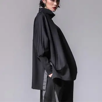 

2019 Autumn Winter Turtleneck Loose Casual Hoodies Batwing Sleeve Split Pollver Black Pockets Plus Size Sweatshirt
