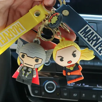 

New Marvel Avengers Keychains Cartoon Cute Captain America Iron Man Thor Car Key Chain Keyring Pendant Accessories Rubber Gift