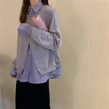 

Alien Kitty Chic Split Casual Warm Patchwork Striped 2019 Sweet Autumn Fresh Loose Casual High Quality Women Female Sweatshirt