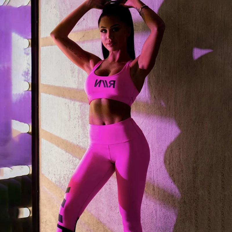 

2 TWO PIECE SET Crop Top Women Exercise Training Tracksuit Fitness Leggings Push Up Sportswear Activewear Clothes Suits Seamless